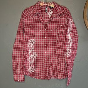 Cowgirl plaid western pearl snap shirt women’s size Xl